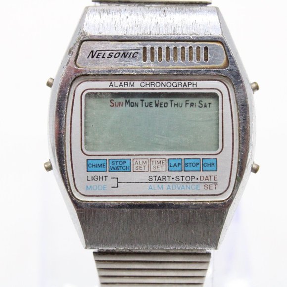 Vintage NELSONIC Digital Watch Unisex Retro Classic Silver Tone Stainless Steel - Picture 2 of 8